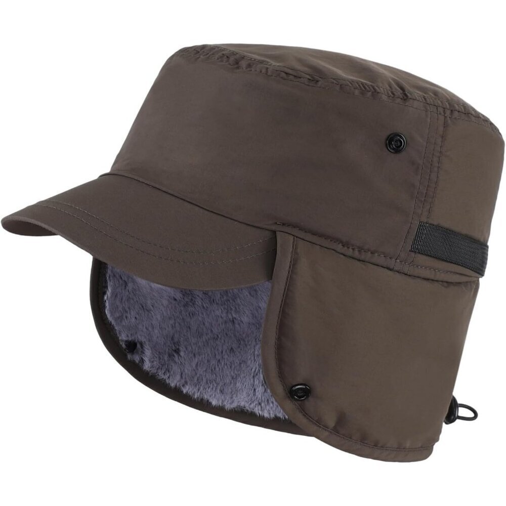 Men Army Green Winter Trapper Faux Fur Earflaps Visor Baseball Cap Hat
